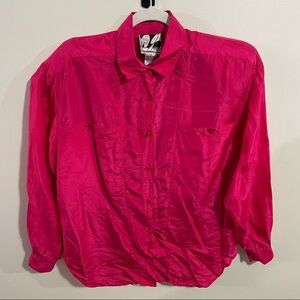 Diane Gilman 100% silk hot pink long sleeve button down shirt M